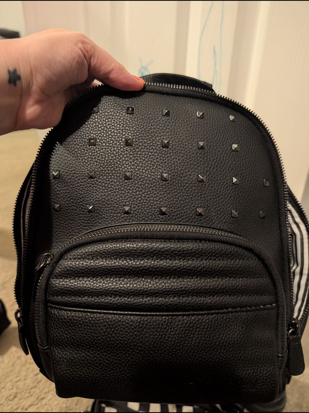 Black Studded Mini Backpack for Men